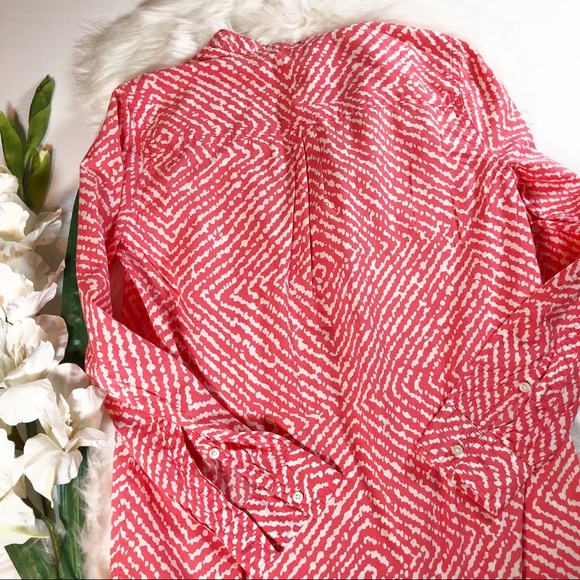 J. Crew Red Printed Tunic XS Long Button down - Picture 5 of 8